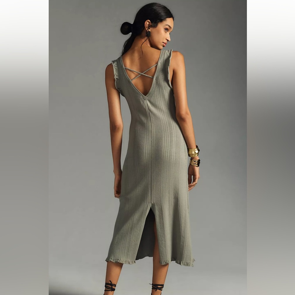 Daily Practice for Anthropologie Ribbed Sweater MIDI Dress Moss NWT XL - Picture 2 of 6